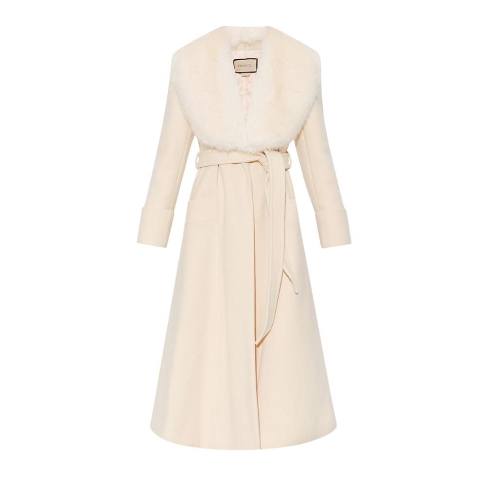 Gucci - Cosmogonie Belted Faux Fur-Trimmed Wool-Blend Coat - IT 44